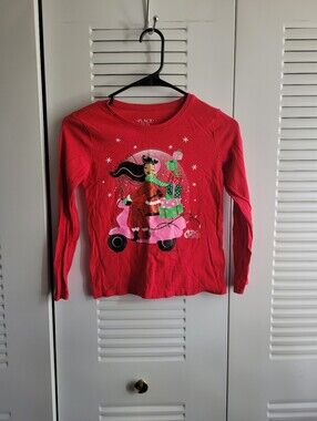 Place Red Long-Sleeve Scooter Girl Holiday Tee Size Medium